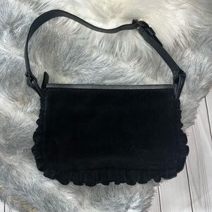 Via Spiga Black Ruffle-Trim Shoulder Bag